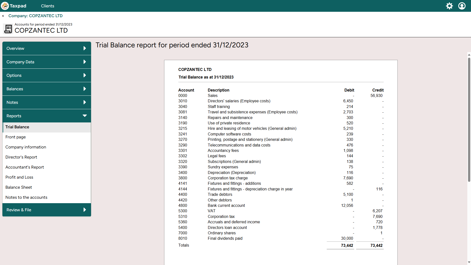 Trial Balance Report